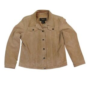 VTG Fabio Womens‎ Suede Jacket Large Tan Leather Western Y2k Trucker Coat READ